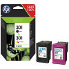 HP 301 zwarte en drie-kleuren inktcartridges, 2-pack